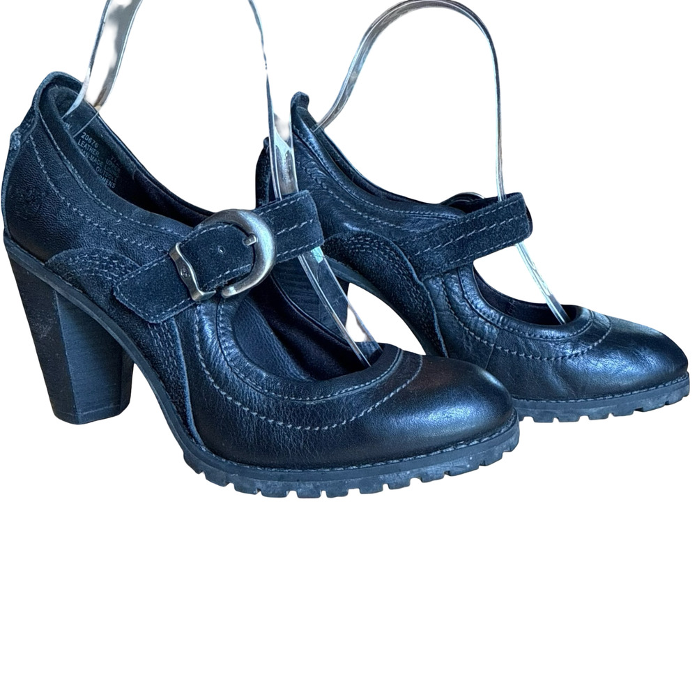 Timberland Earthkeepers Chauncey Mary Jane Black Leather High Heels Shoes 7.5 W